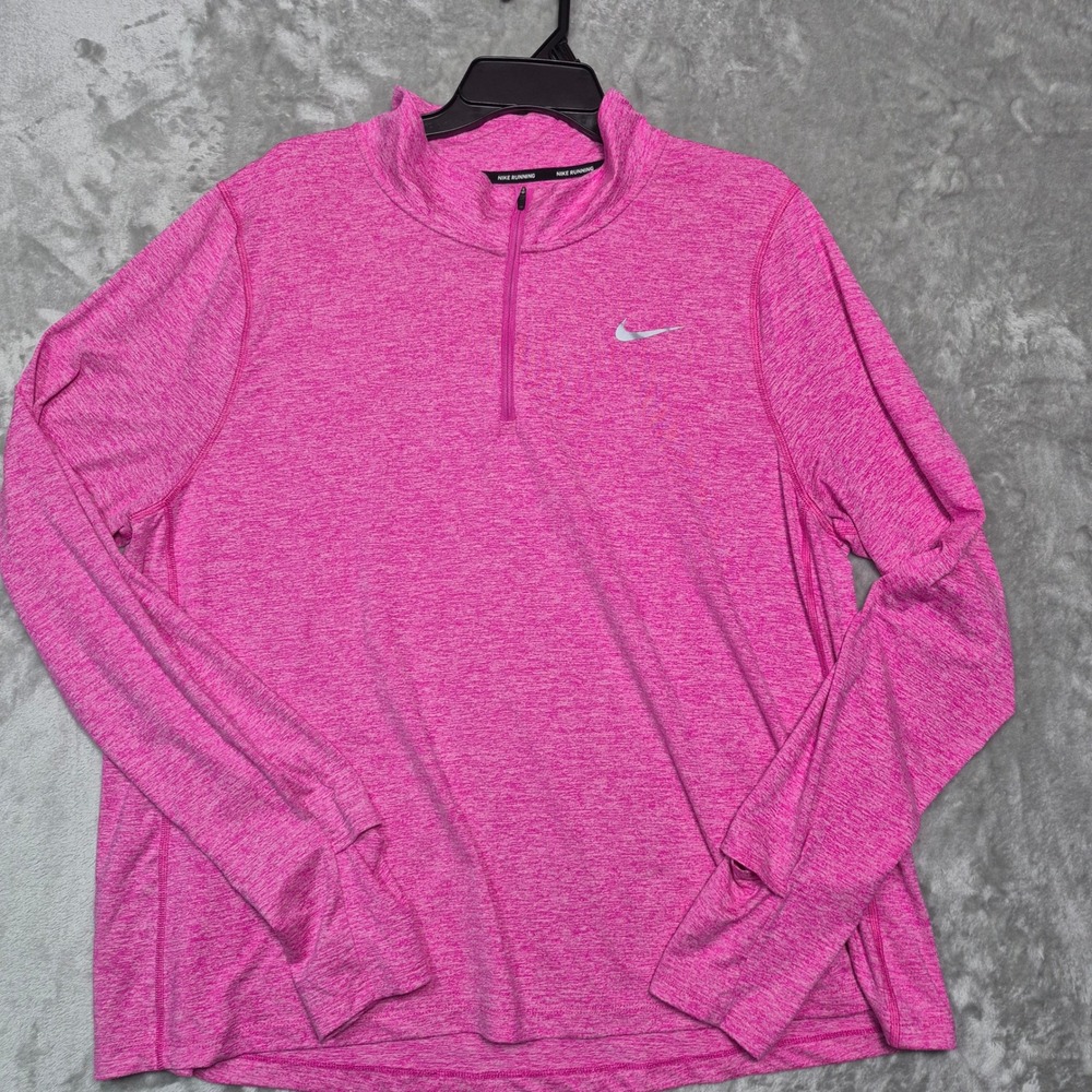 Nike Running Dri-FIT Pink Heathered Quarter Zip Pullover Womens 1X Thumbholes